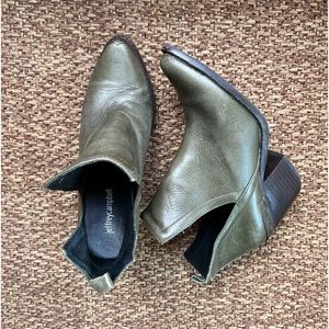 Jeffrey Campbell Green leather heeled boots